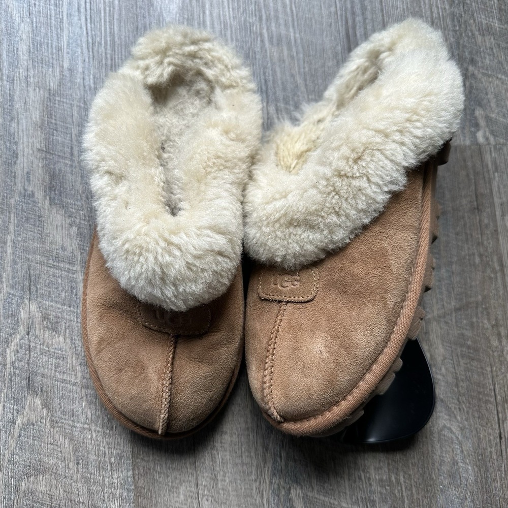 UGG Coquette Sand Tan Suede Sheepskin Women's Slippers 5661 Size 8